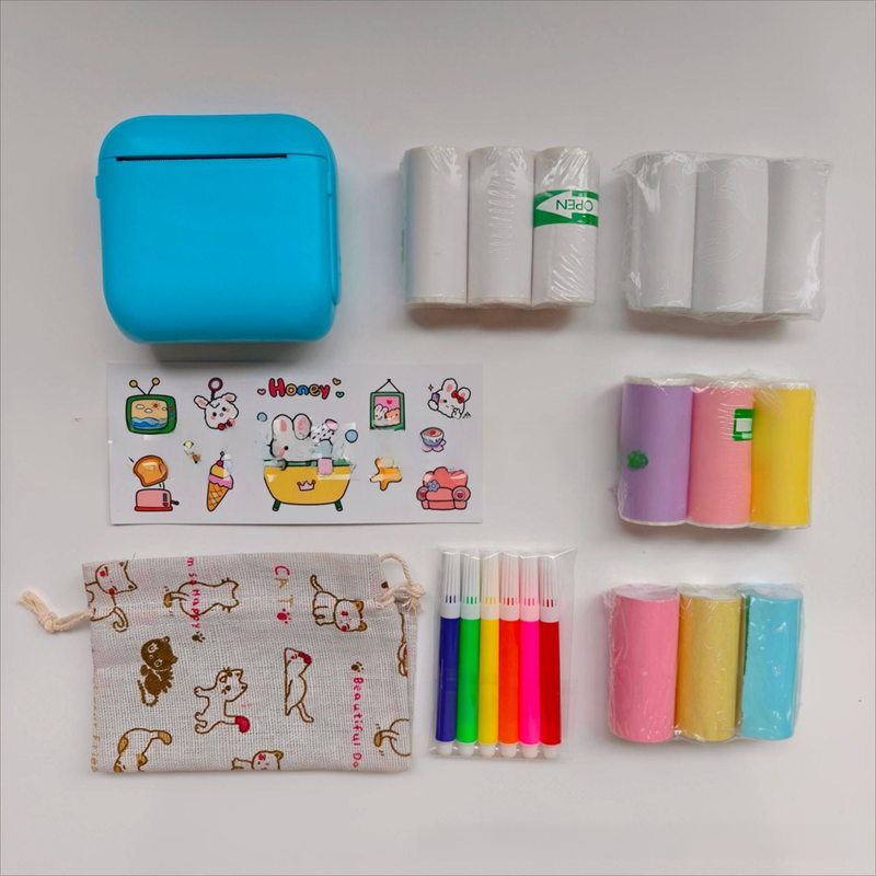 Blue X6 Mini Portable Bluetooth Instant Photo &amp; Note Printer for Students - Deluxe 20-Piece Gift Set with 12 Paper Rolls, Color Pens &amp; Storage Bag