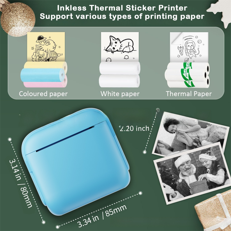 Blue X6 Mini Portable Bluetooth Instant Photo & Note Printer for Students - Deluxe 20-Piece Gift Set with 12 Paper Rolls, Color Pens & Storage Bag