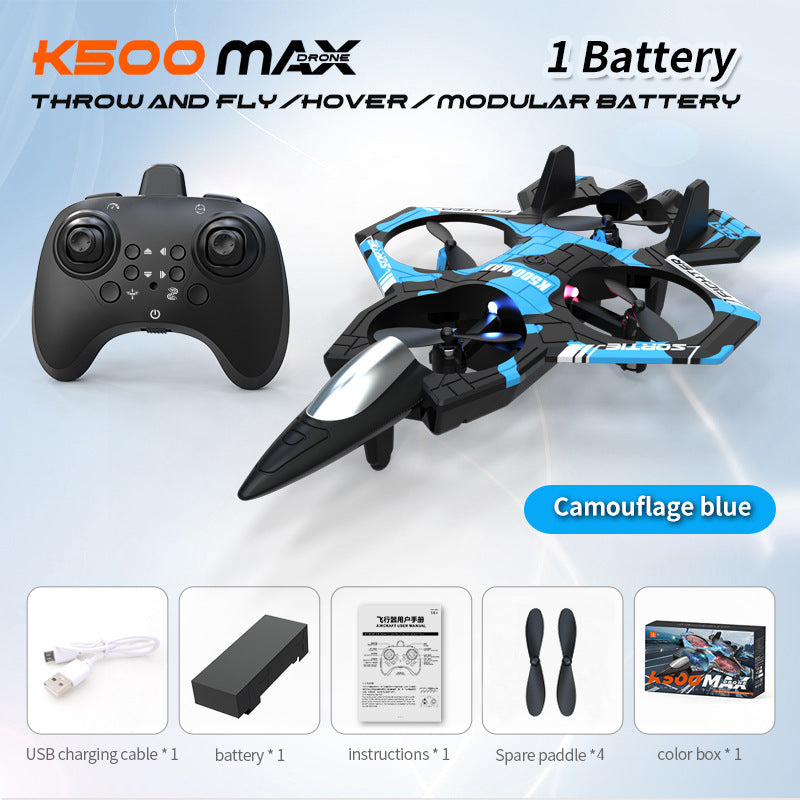 Camouflage Blue 2.4G Remote Control Stunt Fighter Drone  - Manual Toss Launch, One-Key Operation for 360° Flip &amp; Circular Flight, 3-Speed Adjustable Stable Quadcopter with Night Lights