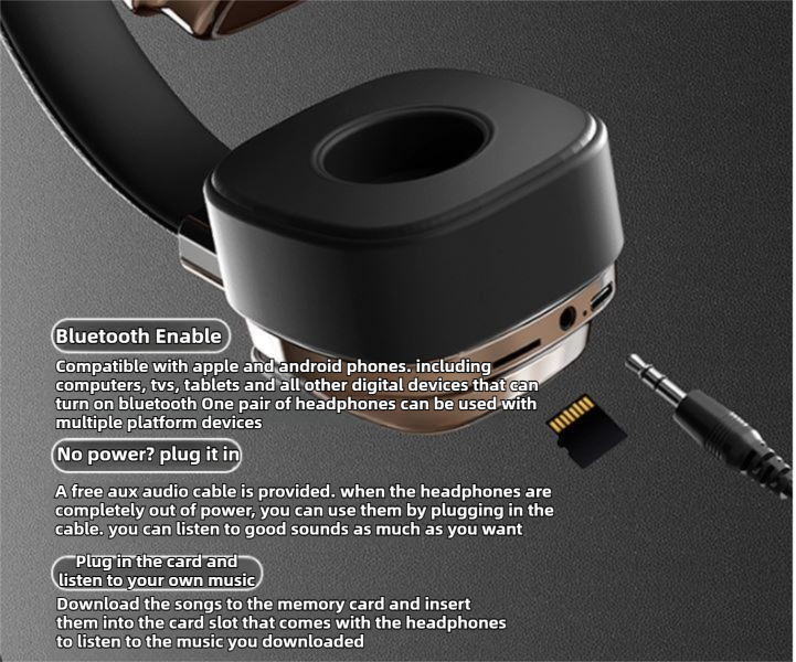 Black & Sliver Stylish Retro Wireless Bluetooth & Plug Hi-Fi Stereo Headphones - Glowing LED Gaming Sports Over-Ear Headset with 10m Range, TypeC-Charging