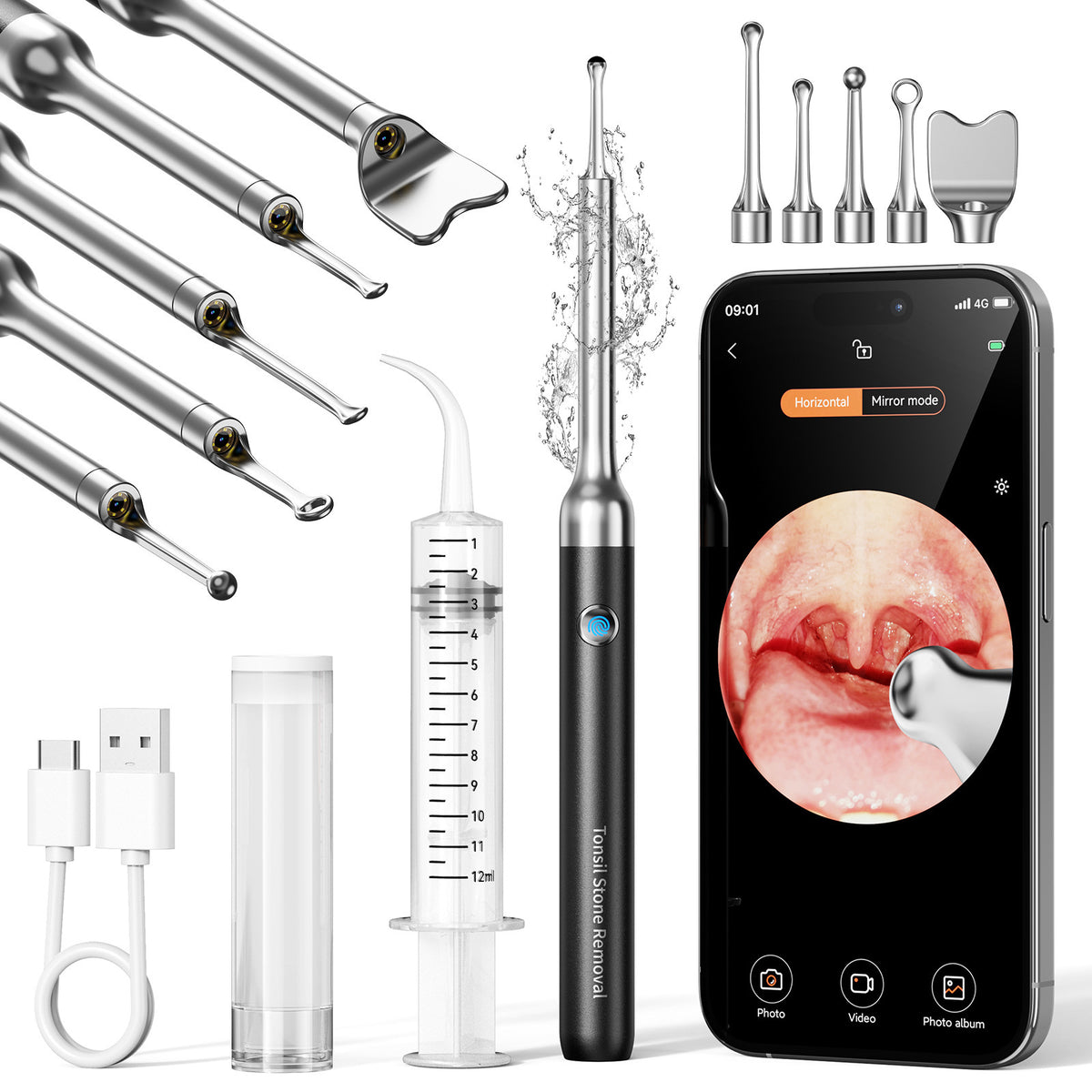 White Wireless Visual Ear Wax &amp; Tonsil Stone Remover with HD Endoscope Camera - 2-in-1 Oral &amp; Ear Care Cleaner for iOS &amp; Android