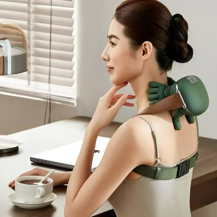 Compact 4D Bionic 10-Fingers Shoulder &amp; Neck Massager - EMS Micro-current &amp; Vibration Neck Reliever with 2-Level Red Light Heat