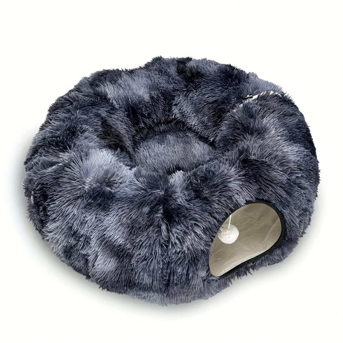 2-in-1 Dark Blue Tie-Dye Donut-Shaped Cat Tunnel Bed -  Spacious 85cm Pet Play Tunnel &amp; Lounger, Durable Fabric for Cats &amp; Kittens