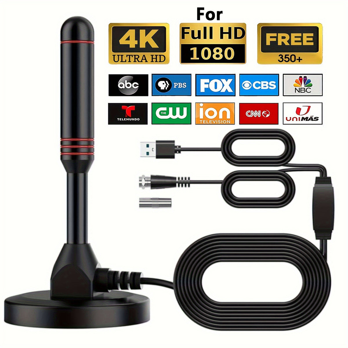 Digital HDTV Antenna with 5M Cable &amp; Signal Booster for 4K High Gain 37dBi Reception - 360° Omnidirectional Indoor/Outdoor Antenna Compatible with DVB-T/T2, ATSC, ISDB-T