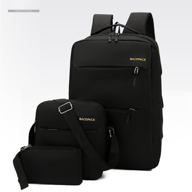 Black 3-PCS Multi-Functional &amp; Lightweight Backpacks Set for Students - Large Capacity Durable Travel Daypack with USB Charging Port, Fit in 14-Inch Laptop Bag