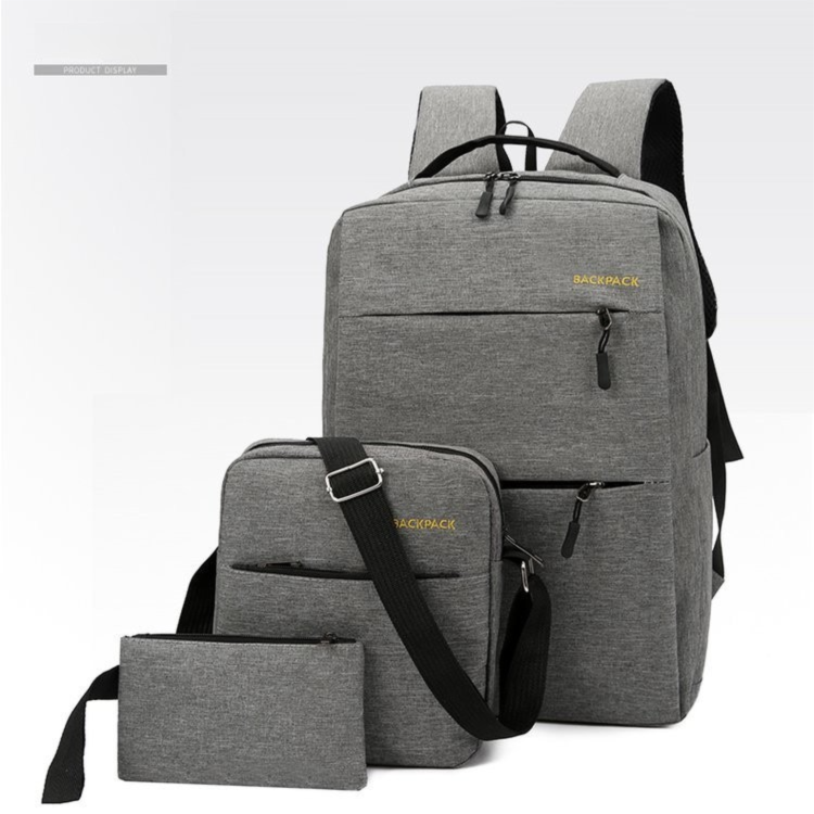 Grey 3-PCS Multi-Functional &amp; Lightweight Backpacks Set for Students - Large Capacity Durable Travel Daypack with USB Charging Port, Fit in 14-Inch Laptop Bag
