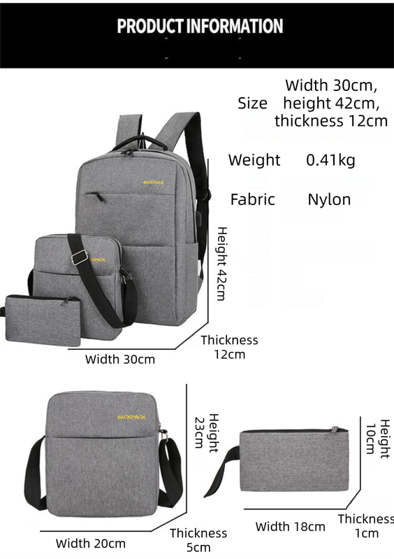 Blue 3-PCS Multi-Functional & Lightweight Backpacks Set for Students - Large Capacity Durable Travel Daypack with USB Charging Port, Fit in 14-Inch Laptop Bag