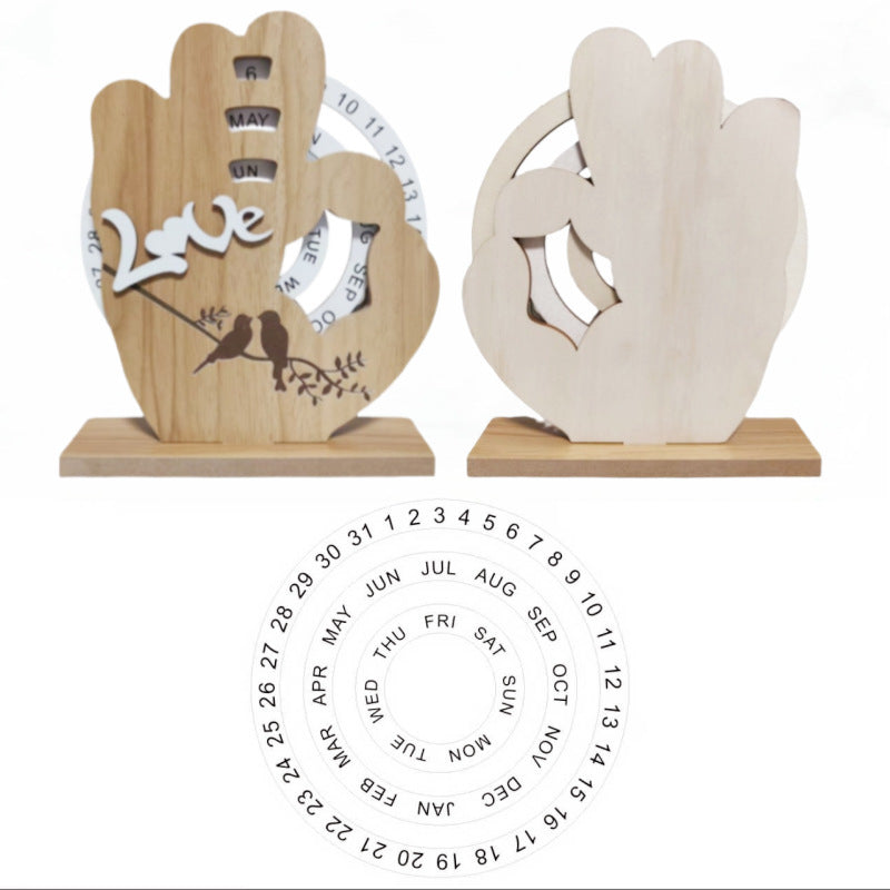 OK Sign Timber Perpetual Calendar Decoration(15.3x19.1 CM) - Manual Rotating Date Tracker