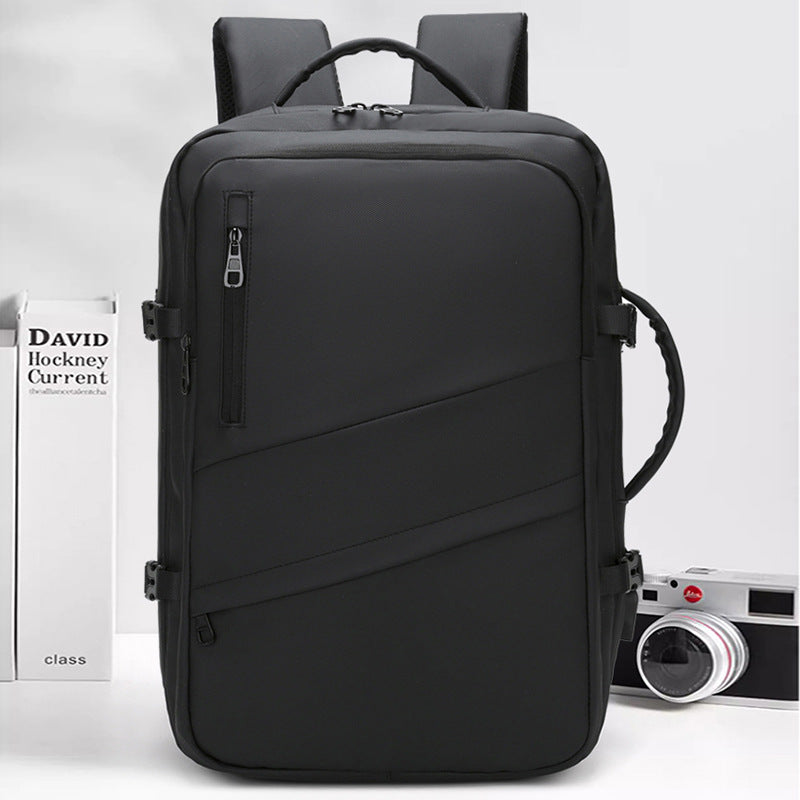 Black Premium Business Expandable Travel Backpack with External USB Charging - 20-35L Large-Capacity &amp; Waterproof Commuter Daypack