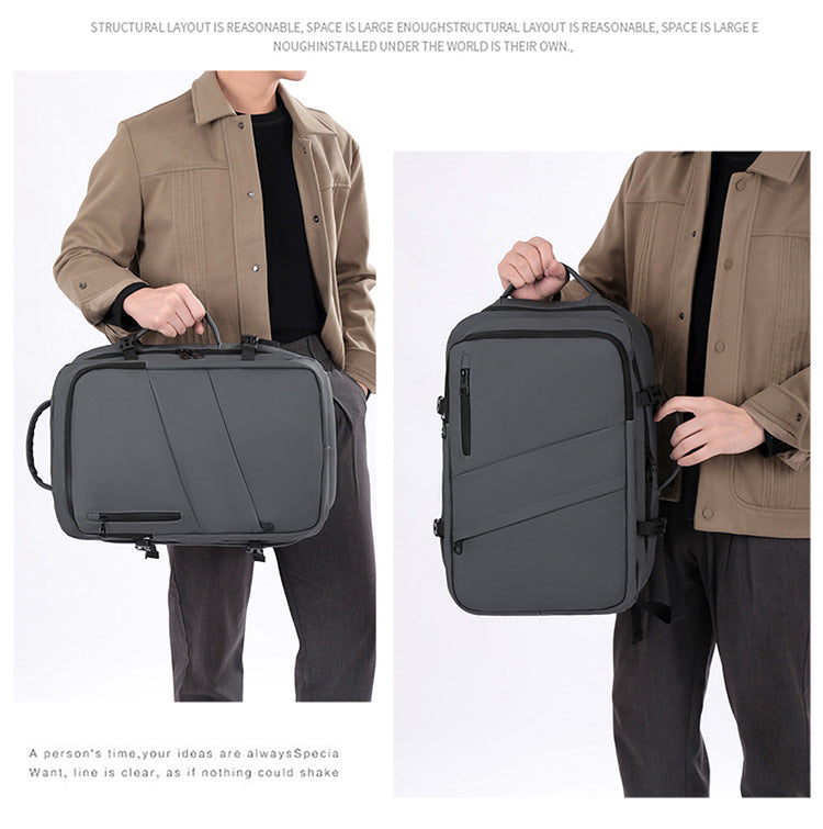 Black Premium Business Expandable Travel Backpack with External USB Charging - 20-35L Large-Capacity & Waterproof Commuter Daypack