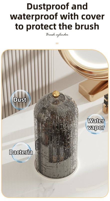 White 360° Rotating Makeup Brush Holder with Transparent Dust-Proof Sliding Door - Large Capacity Cosmetic Organizer, Professionaln Gradient Dual Zones