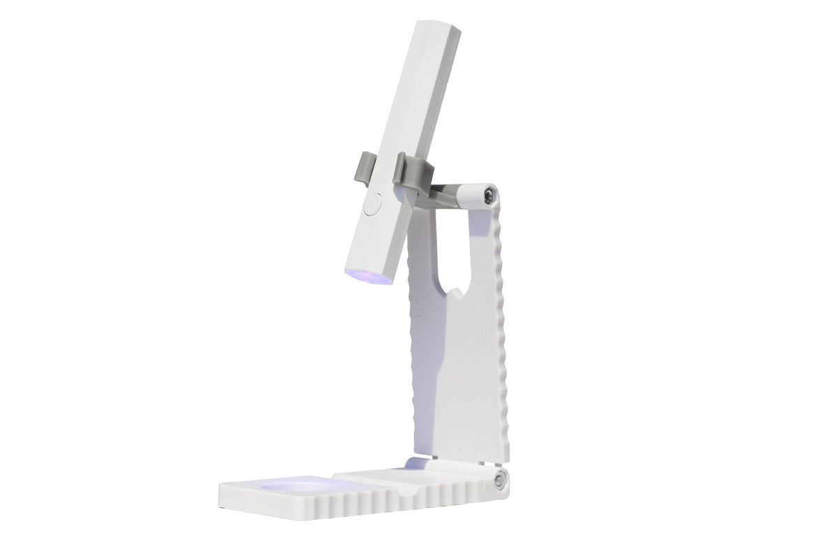 White Mini Handheld LED/UV Manicure Light with Digital Display &amp; Fixed Stand - Portable One-Finger Curing Pen