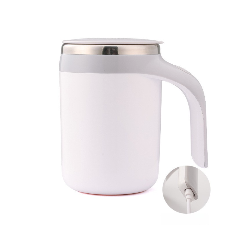 380ML White Magnetic Self-Stirring Coffee Mug - USB Charging, Leak-Proof Stainless Steel Electric Mixer Cup for Coffee &amp; Milk