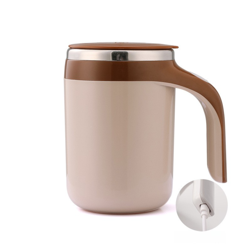 380ML Coffee-Brown Magnetic Self-Stirring Coffee Mug - USB Charging, Leak-Proof Stainless Steel Electric Mixer Cup for Coffee &amp; Milk