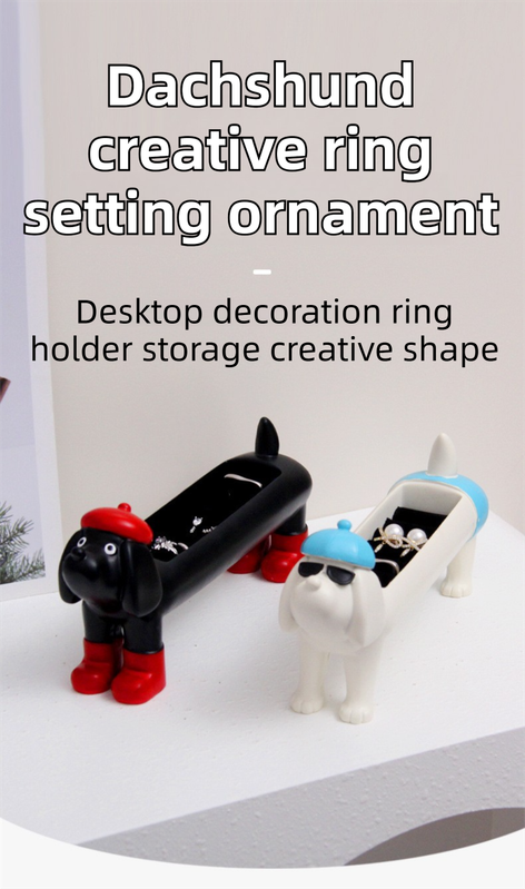 White Resin Dachshund Puppy Ring Earring Tray with Sponge Slots - Unique Dog Lover Gift