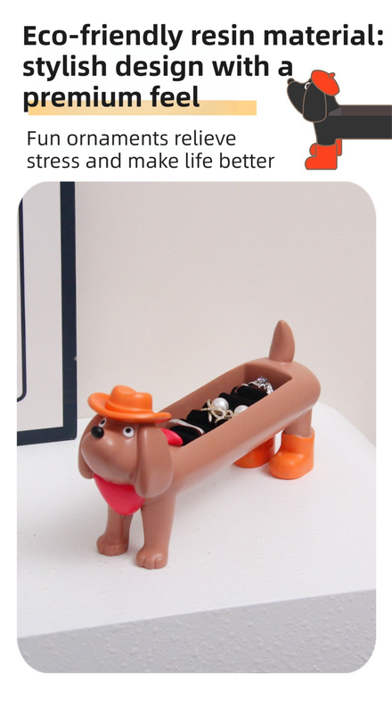 White Resin Dachshund Puppy Ring Earring Tray with Sponge Slots - Unique Dog Lover Gift