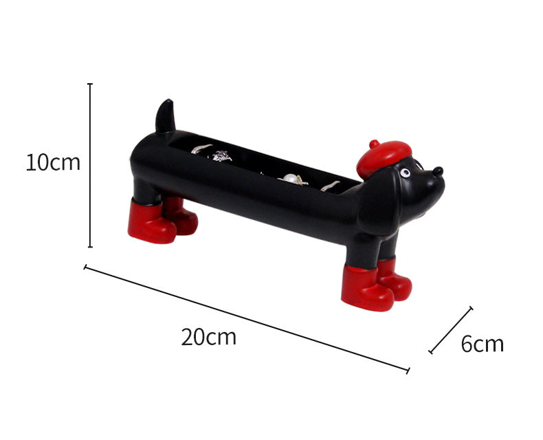 White Resin Dachshund Puppy Ring Earring Tray with Sponge Slots - Unique Dog Lover Gift