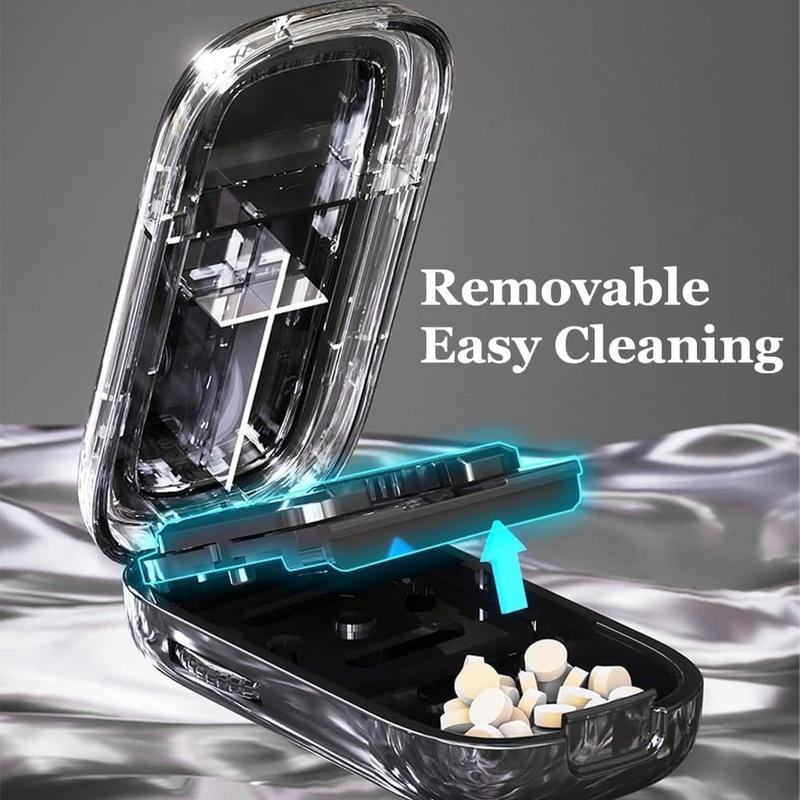 Purple Portable Mini Pill Organizer with 1/2 & 1/4 Precision Cutter - 3-Compartment Daily Travel Medicine Case with Rolling Knob Lock