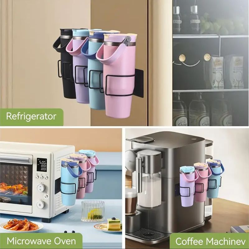 Drill-Free Magnetic Cup Organizer with Dedicated Lid Hook - Heavy Duty Carbon Steel Side Rack for Stanley Tumblers