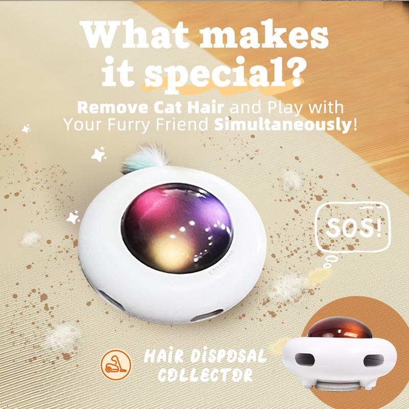 Smart Electric UFO Automatic Cat Toy - Self-Playing Teaser with 5 Rotating Feathers & Intelligent Indoor Obstacle Avoidance