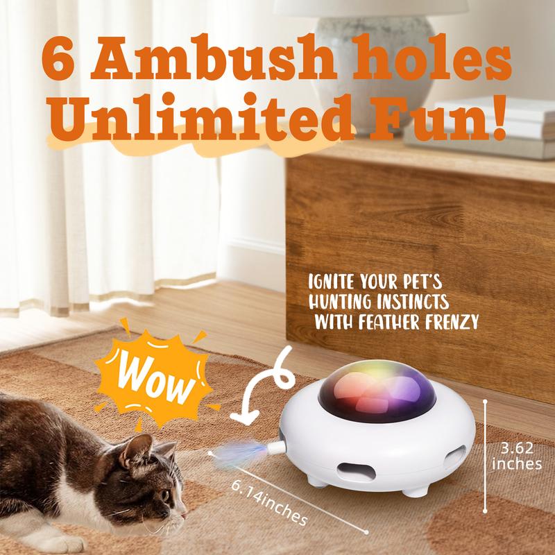 Smart Electric UFO Automatic Cat Toy - Self-Playing Teaser with 5 Rotating Feathers & Intelligent Indoor Obstacle Avoidance