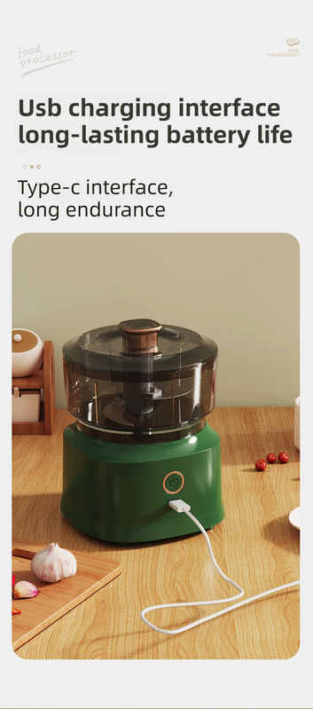 Coffee-Brown Wireless Electric Kitchen Grinder -  Portable 150ml Baby Food Maker with 3 Stainless Steel Blades, USB Charging