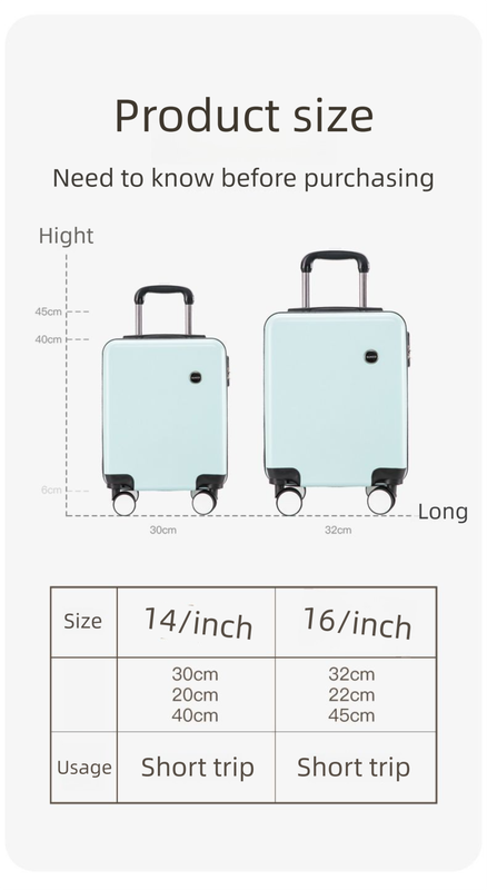 White 14 Inch Lightweight Carry-on Luggage for heights under 1.6m - Underseat & Overhead Cabin Hardside Suitcase