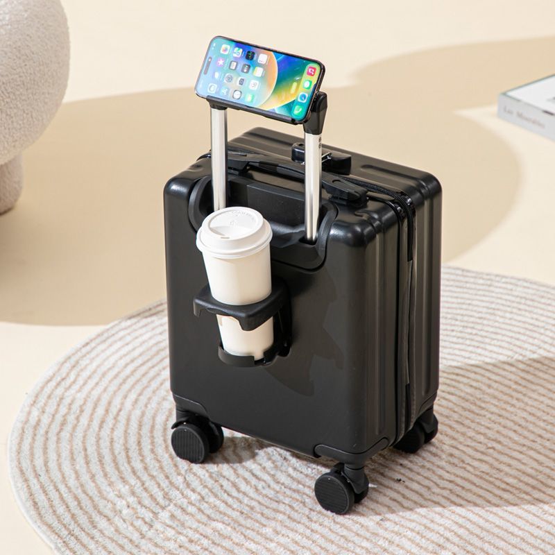 Black 14 Inch Lightweight Carry-on Luggage for heights over 1.6m - Underseat &amp; Overhead Cabin Hardside Suitcase with Cup Holder &amp; Phone Stand