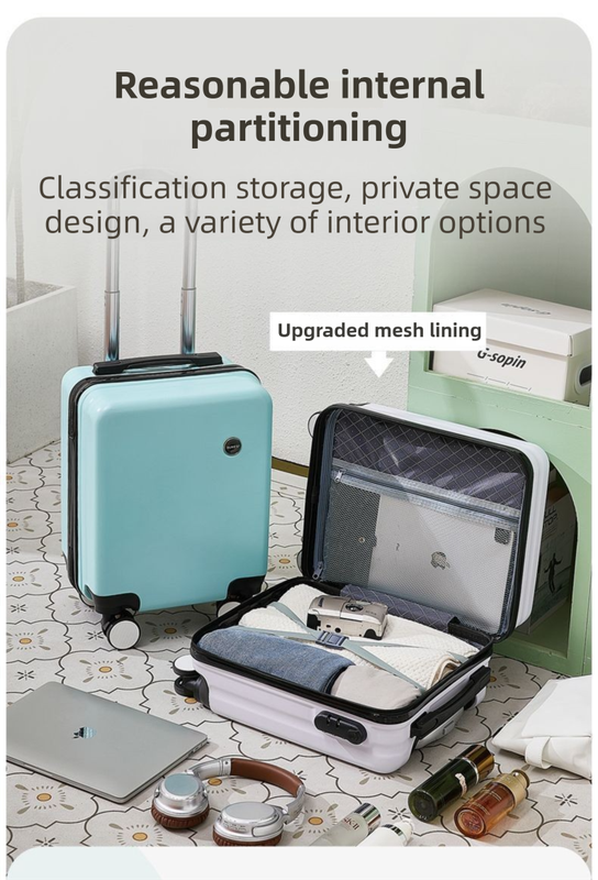 White 16 Inch Lightweight Carry-on Luggage for heights over 1.6m - Underseat & Overhead Cabin Hardside Suitcase