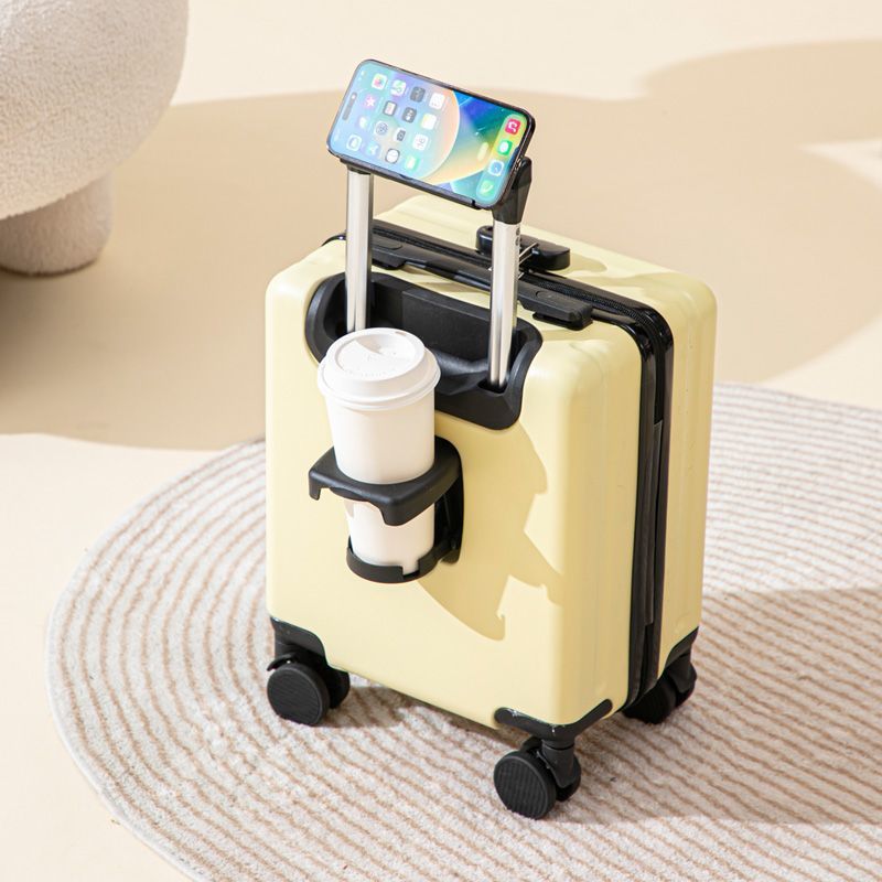 Yellow 16 Inch Lightweight Carry-on Luggage for heights under 1.6m - Underseat &amp; Overhead Cabin Hardside Suitcase with Cup Holder &amp; Phone Stand