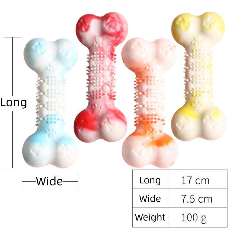 2-Pack Durable TPR Squeaky Dog Bone with Two-Tone Paw Print - Dental Health & Gum Massage Spiked Molar Toy(Blue-White)