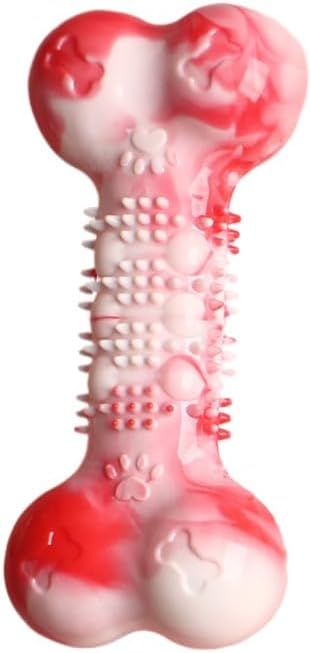 2-Pack Durable TPR Squeaky Dog Bone with Two-Tone Paw Print - Dental Health &amp; Gum Massage Spiked Molar Toy(Red-White)