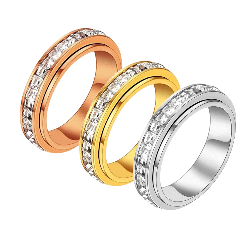 3-Piece Anxiety Spinner Meditation Bands Set - Full Zircon Inlaid Stainless Steel Rings for Stress Relief - US Size 8