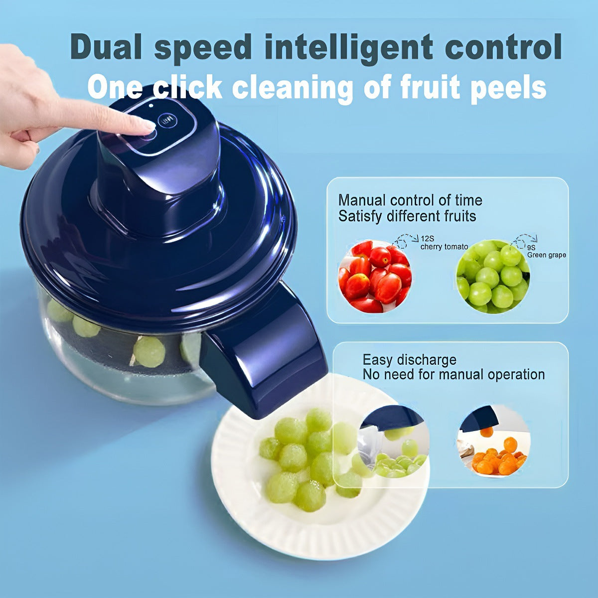 Blue Automatic Grape Peeler Machine - High-Efficiency &amp; Mess-Free, Electric Fruit Skin Remover for Home Fruit-Lover &amp; Commercial Tea Shops