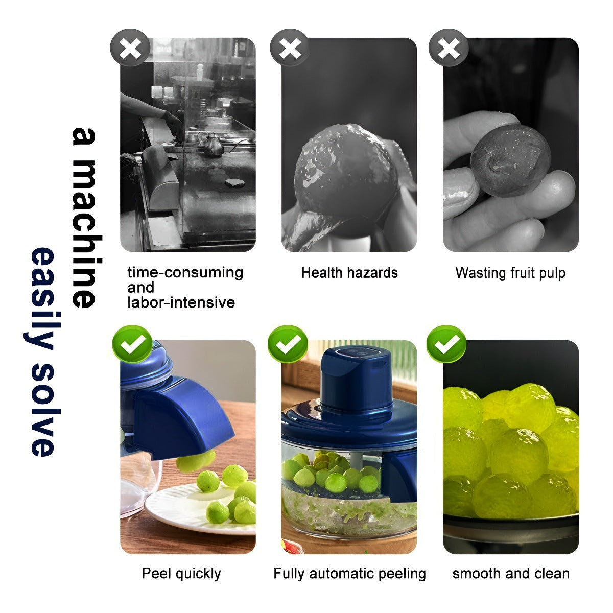 Blue Automatic Grape Peeler Machine - High-Efficiency & Mess-Free, Electric Fruit Skin Remover for Home Fruit-Lover & Commercial Tea Shops