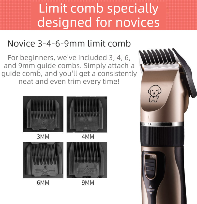 Black K5 Lightweight Pet Precision Grooming Clipper - USB Rechargable, Low Noise Dog & Cat Hair Trimmer with 5-Level Adjustable Titanium Ceramic Blade & 4*Guide Combs