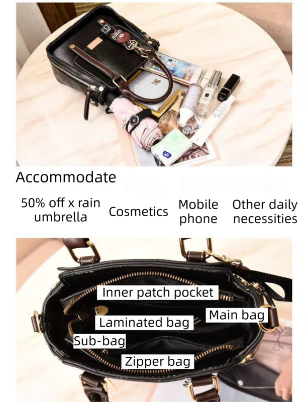 Caramel Trendy Vertical Square PU Leather Moto Crossbody Bag & Tote with 5-Pocket Organized Compartments & Adjustable Strap