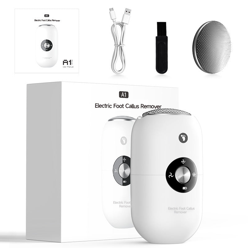 White A1 Compact Electric Foot Dead Skin and Callus Remover - IPX6 Pedicure Tool with 3-Speed Mode &amp; Dual 360°Rotating Stainless Steel Heads