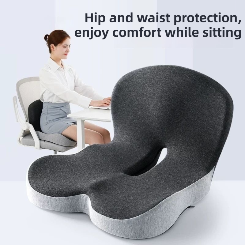 Black Ergonomic Memory Foam Seat Cushion & Lumbar Support(44x42x32CM) - Relieves Sciatica & Corrects Posture with Breathable Cover