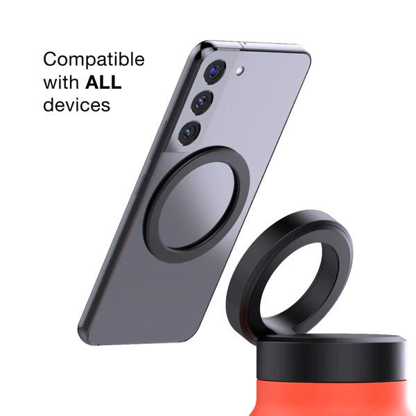 Red 24oz Stainless Steel Insulated Water Bottle With 90° Adjustable Vertical/Horizontal Magnetic Phone Holder - Ringo Style Magnetic Lid Sport Flask