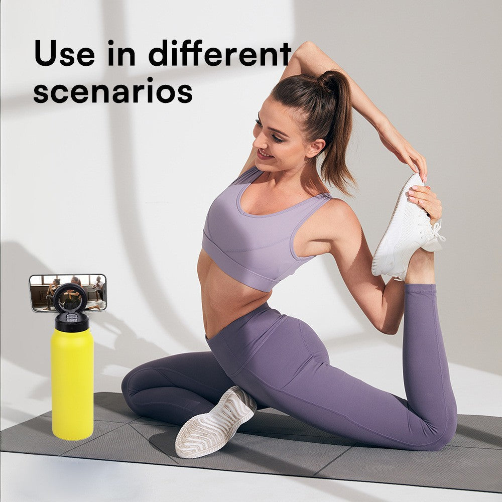 Red 24oz Stainless Steel Insulated Water Bottle With 90° Adjustable Vertical/Horizontal Magnetic Phone Holder - Ringo Style Magnetic Lid Sport Flask