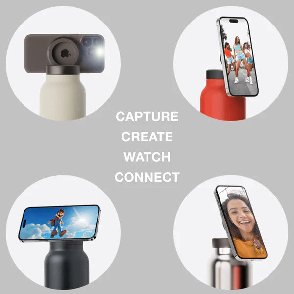 Red 24oz Stainless Steel Insulated Water Bottle With 90° Adjustable Vertical/Horizontal Magnetic Phone Holder - Ringo Style Magnetic Lid Sport Flask