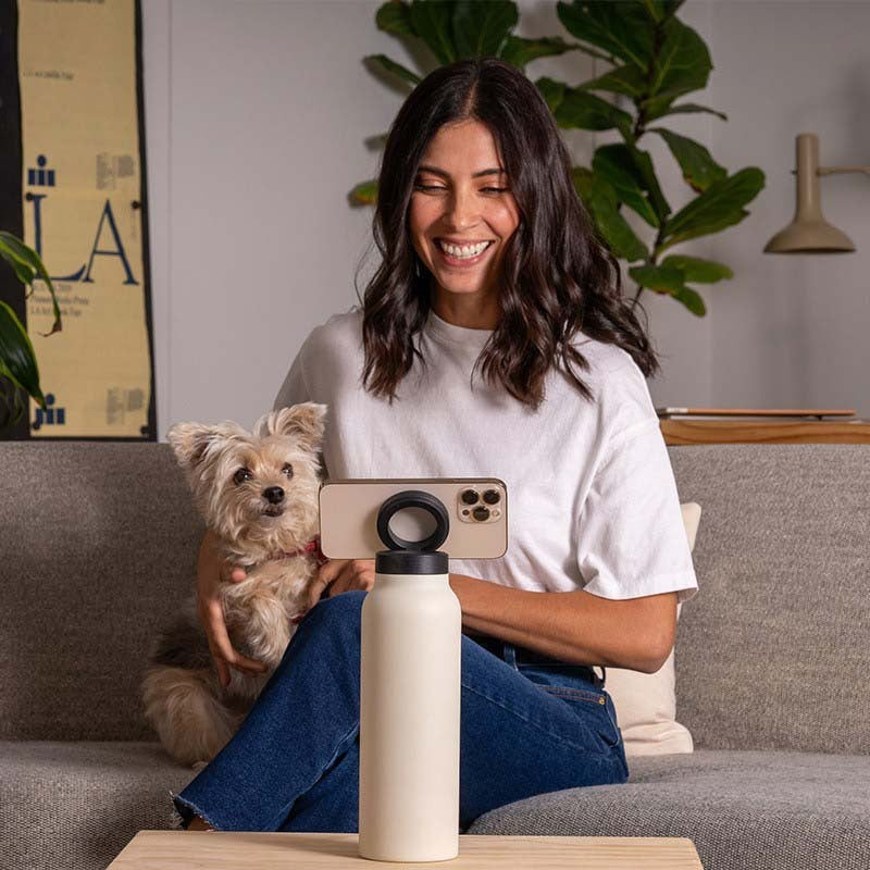 Sliver 24oz Stainless Steel Insulated Water Bottle With 90° Adjustable Vertical/Horizontal Magnetic Phone Holder - Ringo Style Magnetic Lid Sport Flask