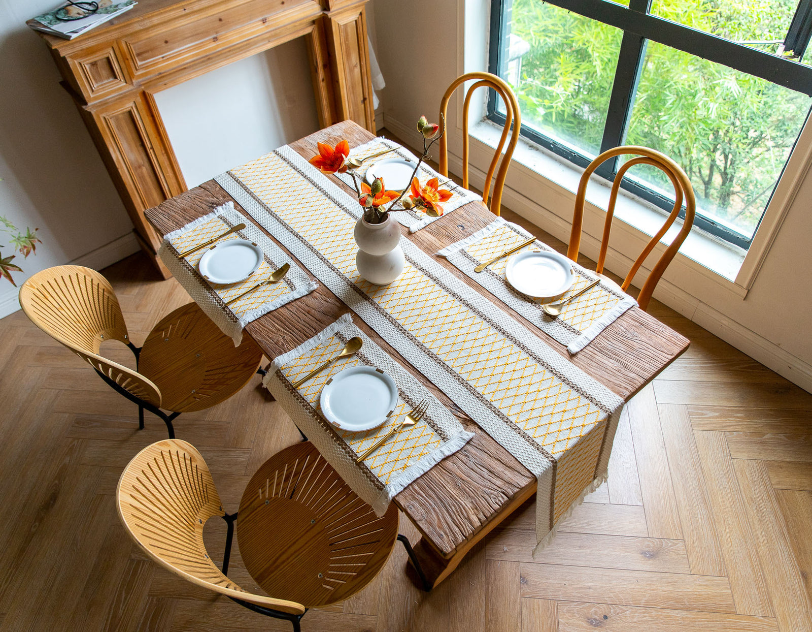 White-Brown Bohemian Woven Table Runner with Tassels(30X183CM) - Wrinkle-Resistant Striped Table Scarf for Wedding, Holiday & Outdoor Party