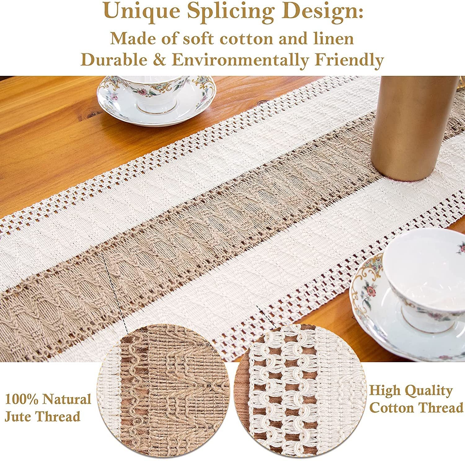 White-Brown Bohemian Woven Table Runner with Tassels(30X183CM) - Wrinkle-Resistant Striped Table Scarf for Wedding, Holiday & Outdoor Party
