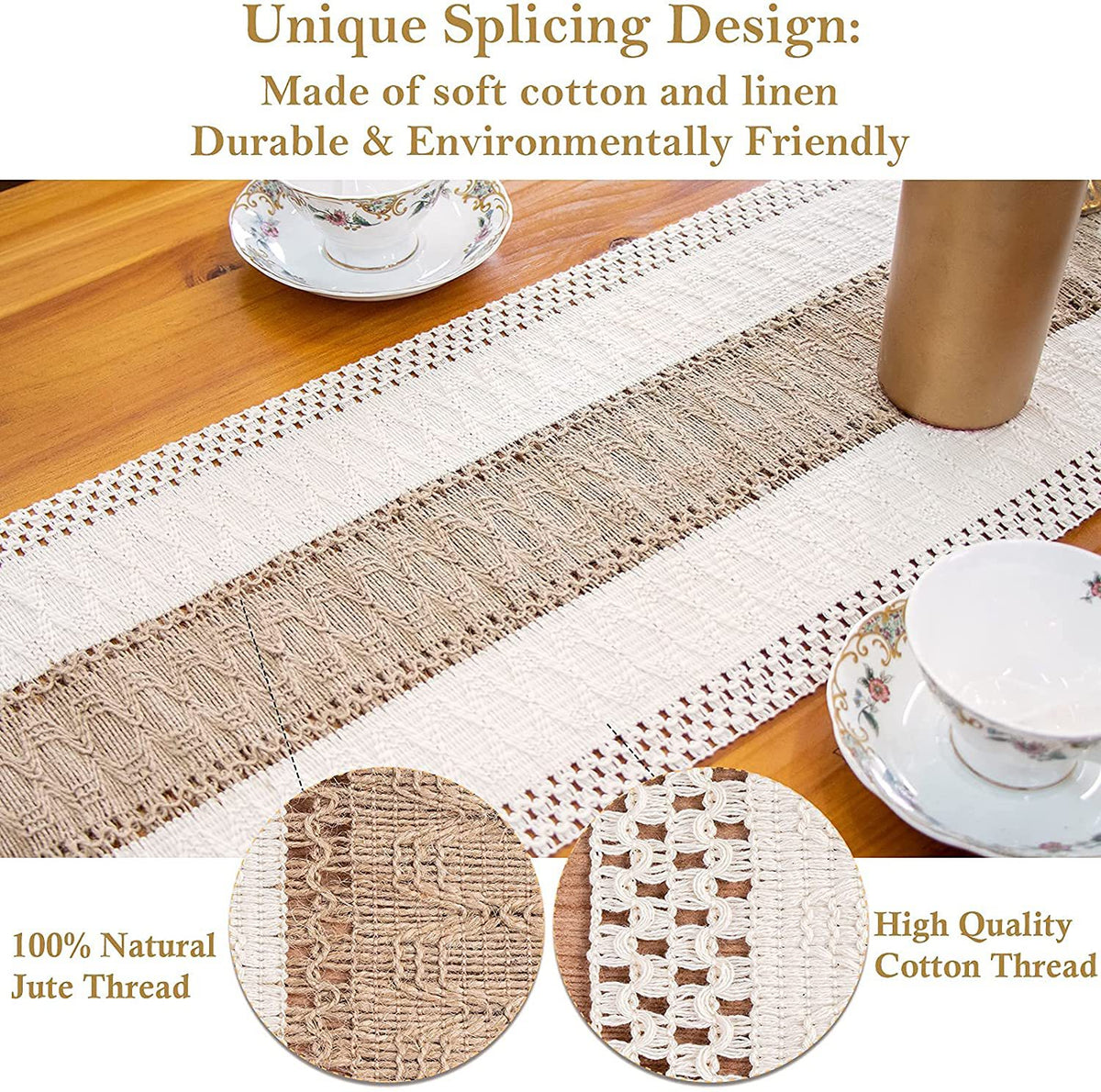 White-Green Bohemian Woven Table Runner with Tassels(30X183CM) - Wrinkle-Resistant Striped Table Scarf for Wedding, Holiday & Outdoor Party