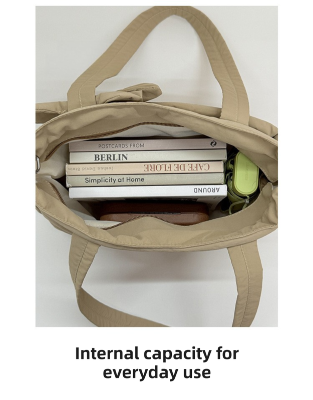 Khaki Puffy Quilted Nylon Hobo & Crossbody Bag with Cute Bowknot - Trendy Large-Capacity Handbag with Multiple Compartments