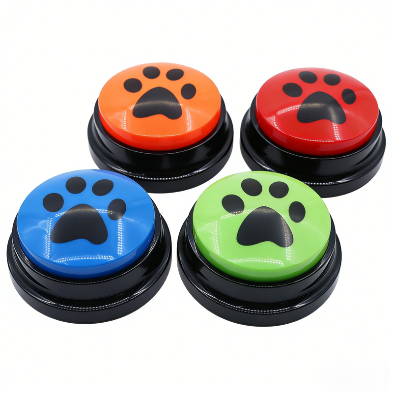 4-Pack Durable Dog-Talking Buttons &amp; Recordable Voice Boxes - Interactive Vibrant Colors Speech Training Toy