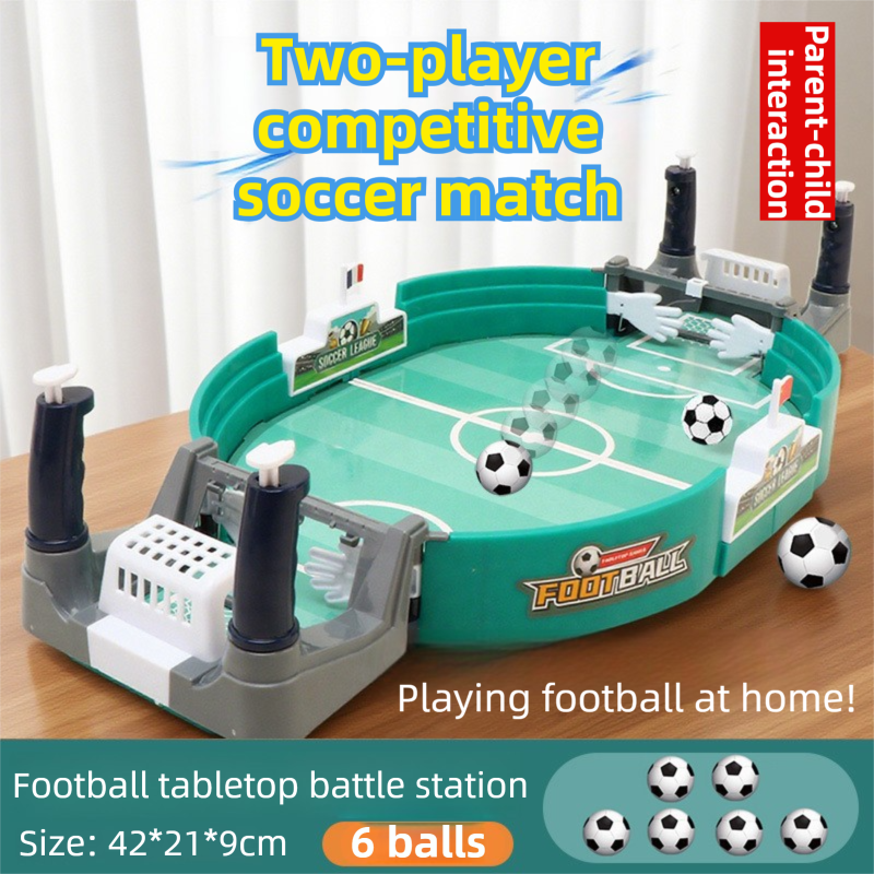 2-Player Large Interactive Tabletop Football Battle Toy for Kids & Adults with 6 Mini Soccer Balls(42x21x9CM) - No Battery Required