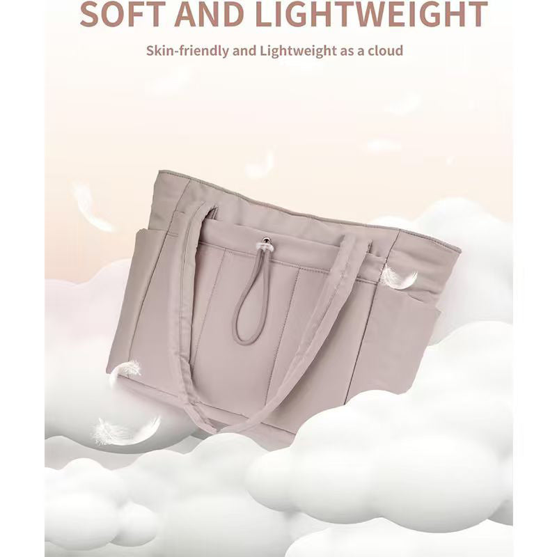 Purple Quilted Puffer Nylon Tote/Laptop Bag for Women with Internal Cup Holder and Front & Side Pockets - Multi-Pocket Travel Handbag Fit in 15.7" Laptop